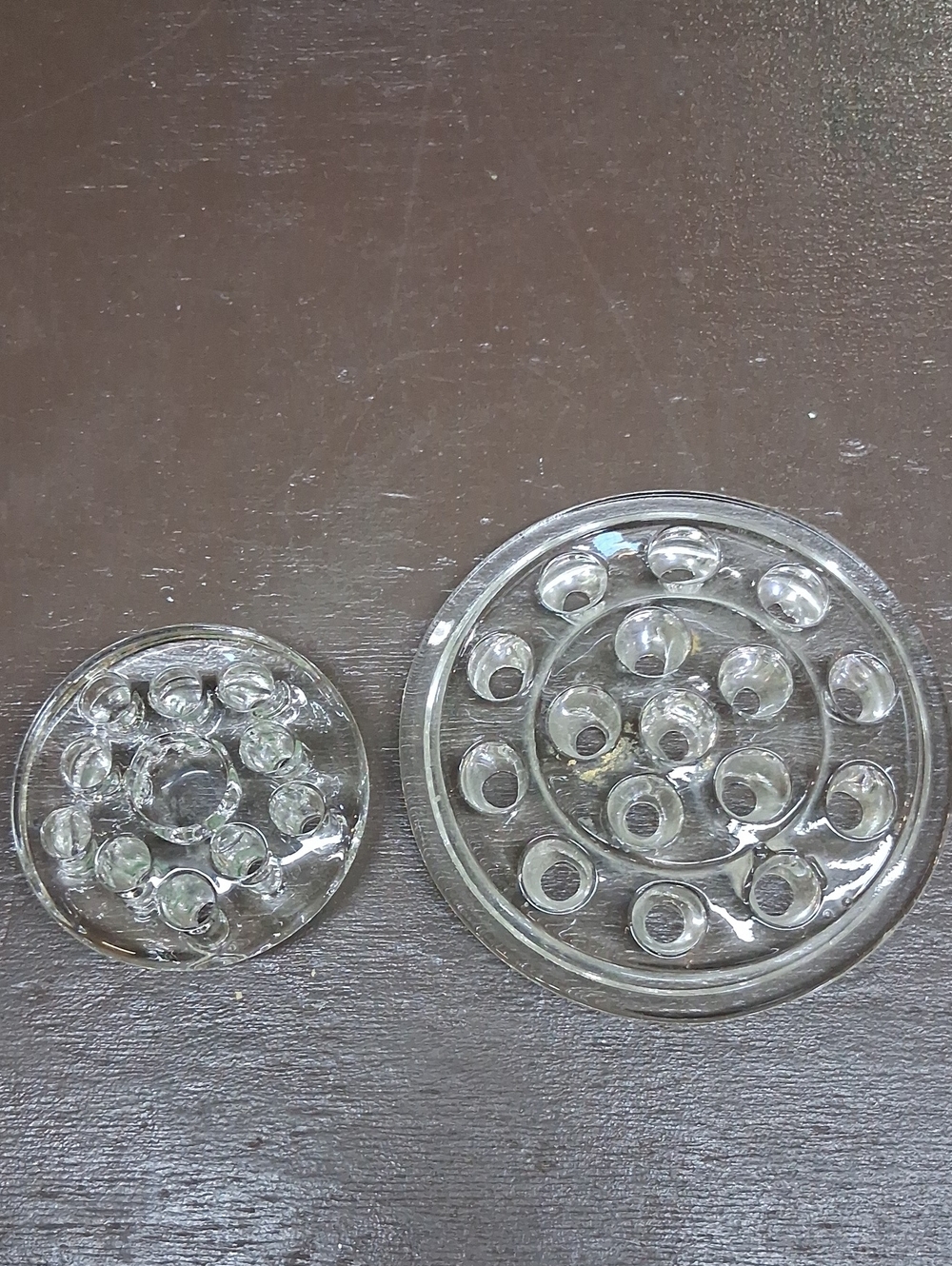 Vintage Clear Glass Flower Frogs(2)